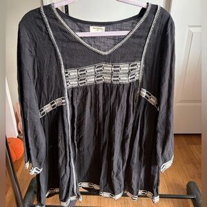 Cost Plus World Market Black and White Embroidered Tunic